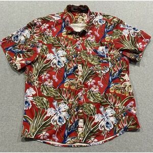 Hisdern Mens 2XL Hawaiian Red Button Up Vacation Cruise Short Sleeve Shirt